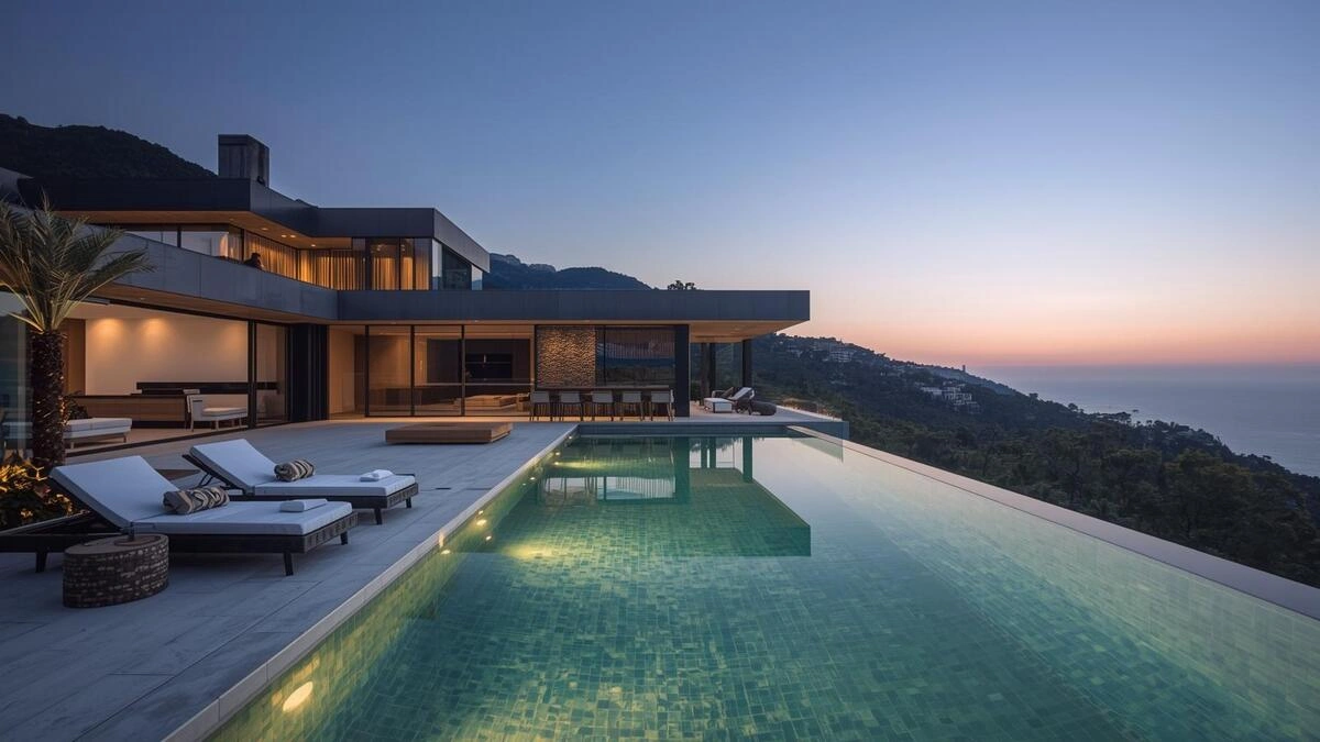 Villa d'architecte moderne avec piscine à débordement à Quinta do Lago, Algarve.