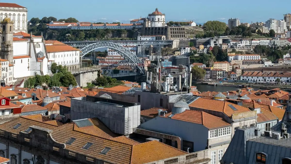 Mosaïque des différents quartiers de Porto, de la Ribeira à Foz, symbolisant l'investissement immobilier.